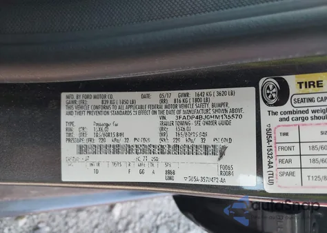2017 Ford Fiesta Se z USA, uszkodzony, nr VIN 3FADP4BJ0HM135570